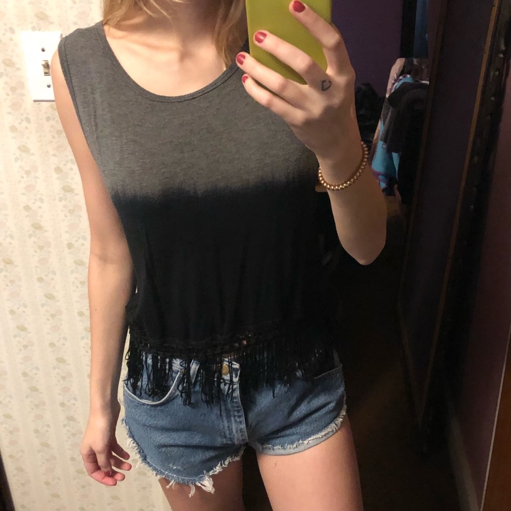 Gray Black Ombre Tank with Black Frills